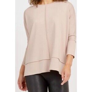 SPANX Perfect‎ Length Dolman Sweatshirt 3/4 Sleeve Beige Oat Women's LARGE